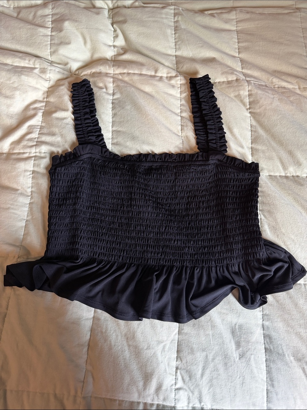 BCBGeneration Black Smocked Ruffle-Hem Camisole